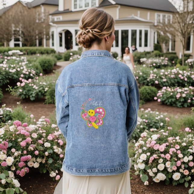Denim Jacket Blue Butterfly Floral  (Wedding Back)