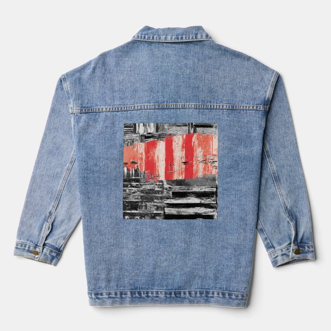 Denim Jacket – Red Pulse Abstract Design (Back)