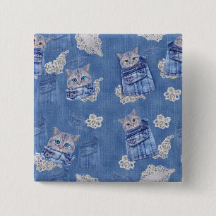 Denim Jean pockets,Kittens and Lace 15 Cm Square Badge