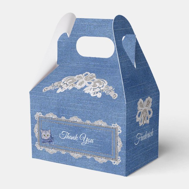 Denim Jean pockets,Kittens and Lace Favour Box (Front Side)