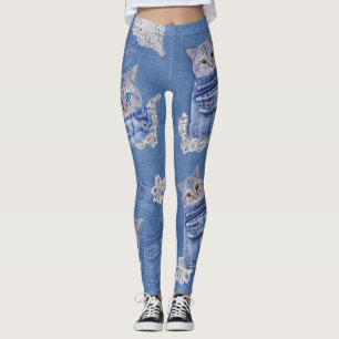 Denim Jean pockets,Kittens and Lace Leggings