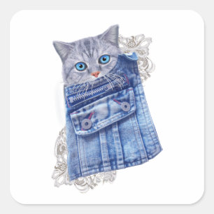Denim Jean pockets,Kittens and Lace Square Sticker