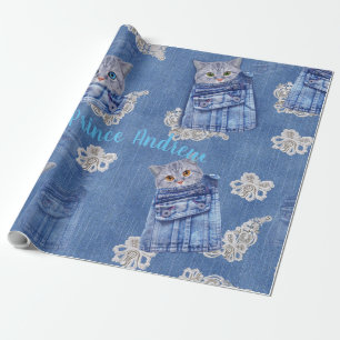 Denim Jean pockets,Kittens and Lace Wrapping Paper