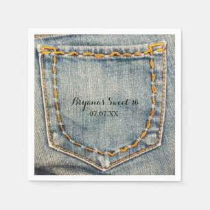 Denim Jean Stitched Pocket Birthday Party Napkins