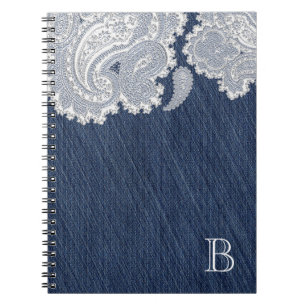 Denim Jean & White Lace Elegant Bridal Wedding Notebook
