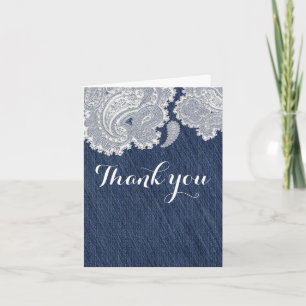 Denim Jean & White Lace Elegant Bridal Wedding Thank You Card