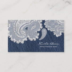 Denim Jean & White Lace Elegant Wedding Business Card