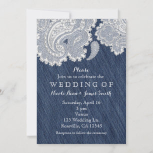 Denim Jean & White Lace Wedding Invitations