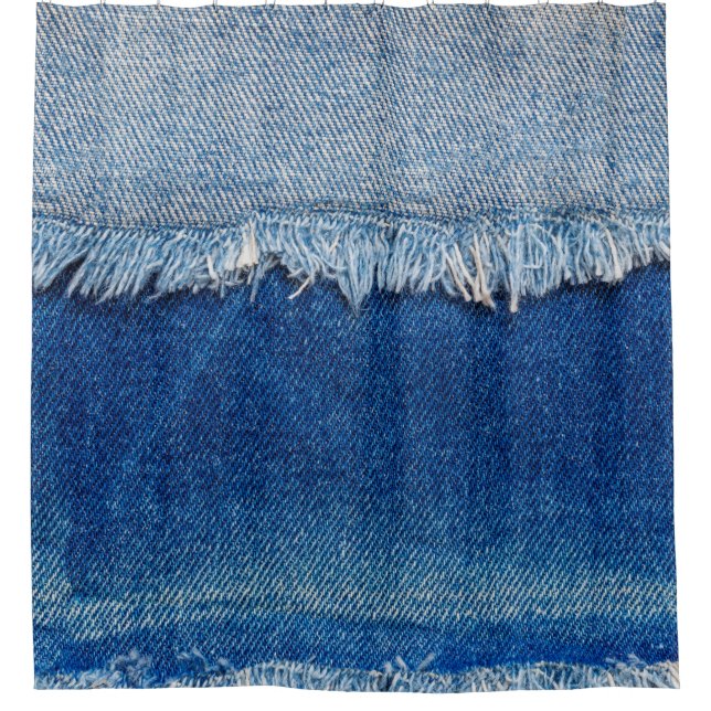 Denim jeans background. Ripped denim fabric with b Shower Curtain (Front)