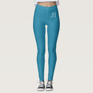 Denim Jeans Custom Monogram Turquoise Blue Fashion Leggings