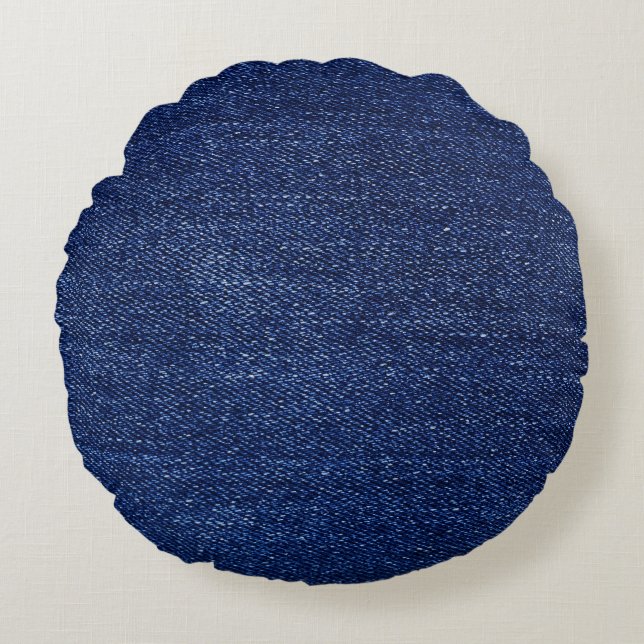 Denim jeans fabric: textured background. round cushion (Front)