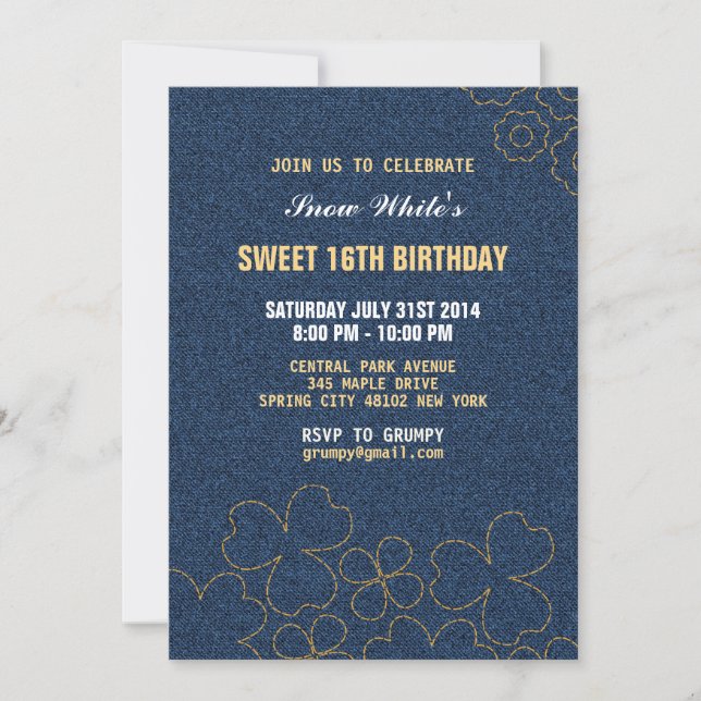 Denim Jeans Floral Pattern Birthday Invitation (Front)