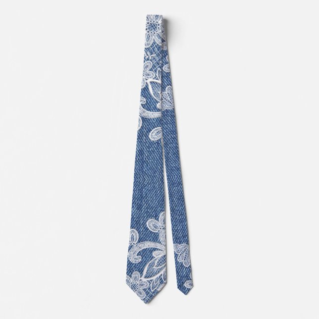 Denim Lace Floral Fashion Tie (Front)