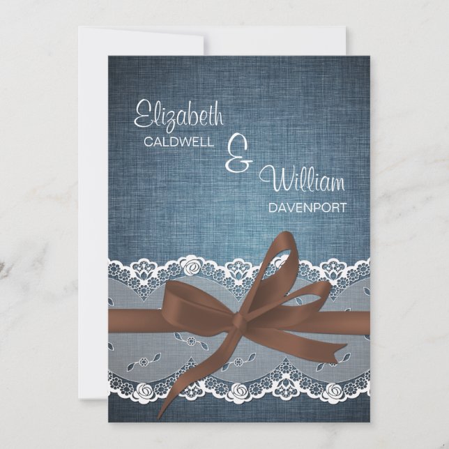 Denim Lace Ribbon & Bow Wedding Invitation (Front)