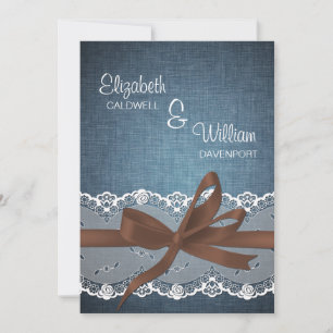 Denim Lace Ribbon & Bow Wedding Invitation