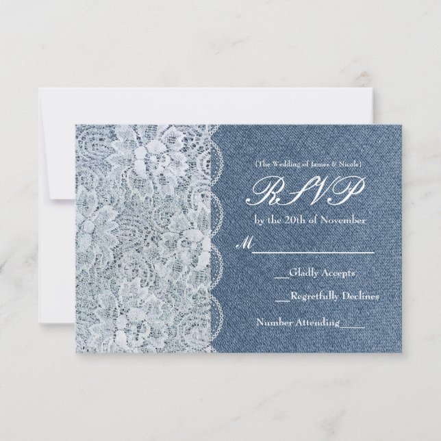 Denim & Lace Rustic Romance Wedding RSVP Card (Front)