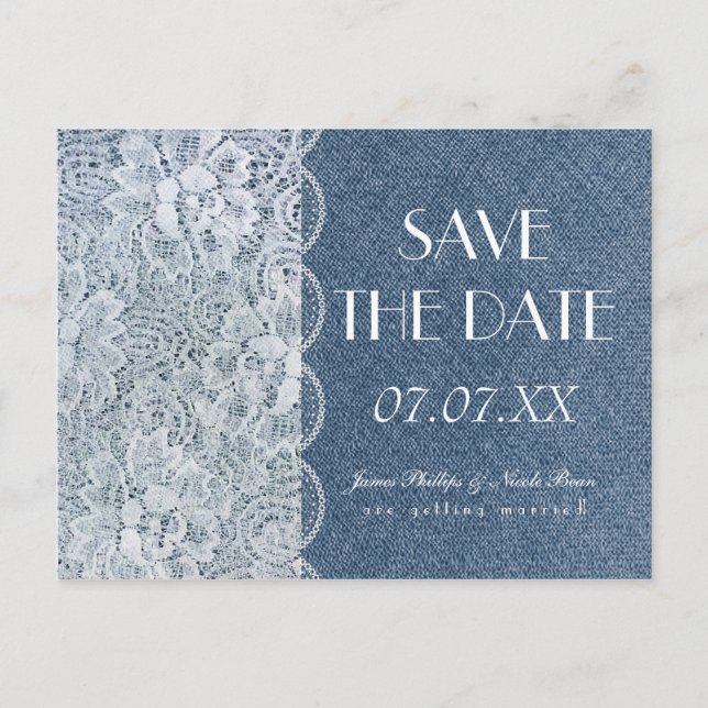 Denim & Lace Rustic Save The Date Wedding Postcard (Front)