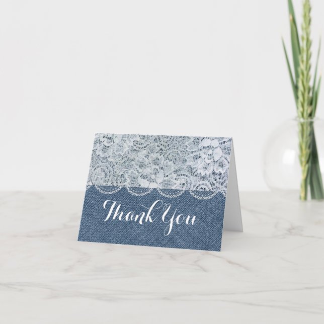 Denim & Lace Rustic Thank You Fold Card (Front)
