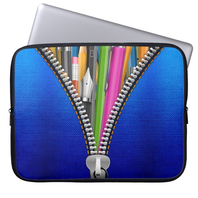 Denim Laptop Bag with Zipper Graphic (Front)