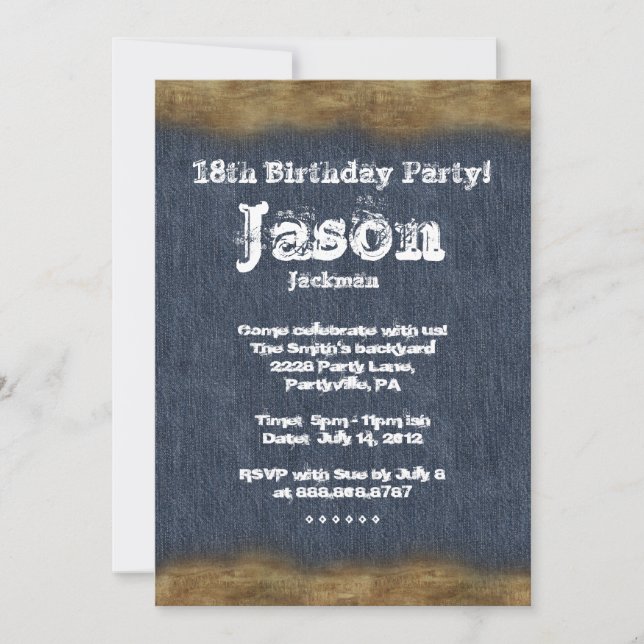 Denim Leather Birthday Party Invitation (Front)