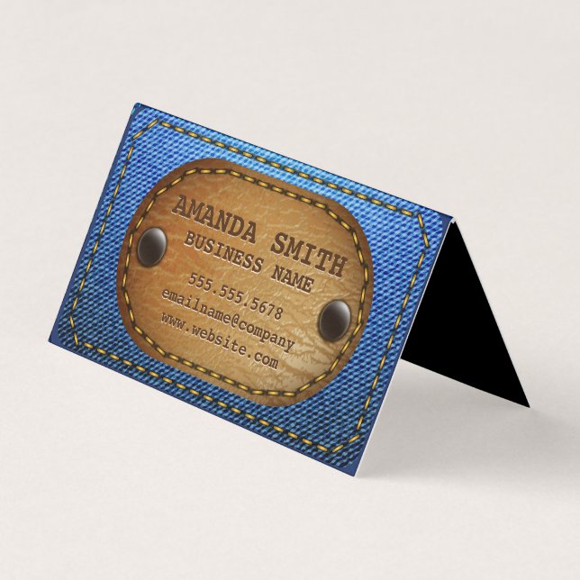 Denim Leather Stitched Background Business Card (Front)