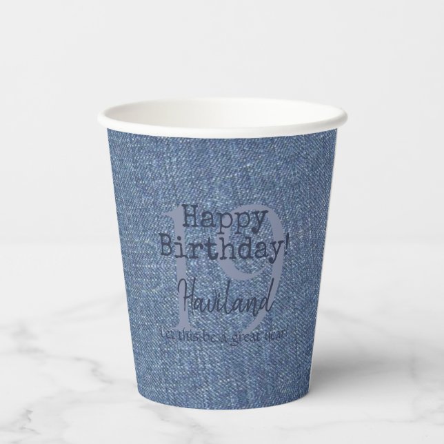 Denim Look Personalizable Paper Cups  HAMbyWG (Back)