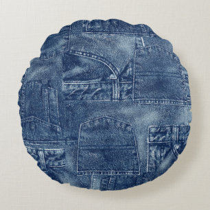 Denim material, round cushion