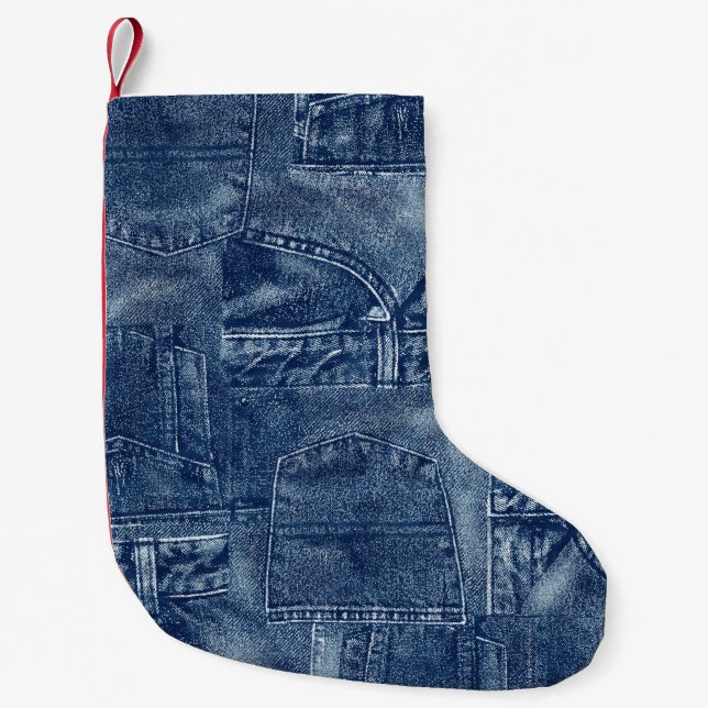 Denim material, small christmas stocking (Front)