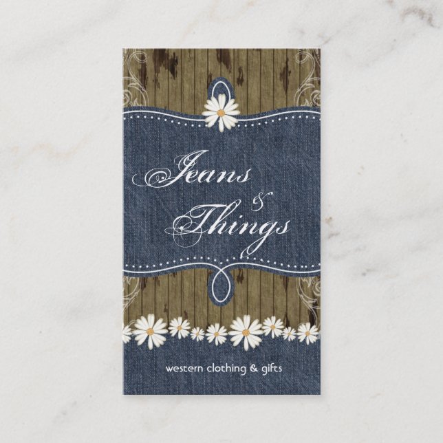 Denim n Daisies Wood Business Card Shabby Chic (Front)