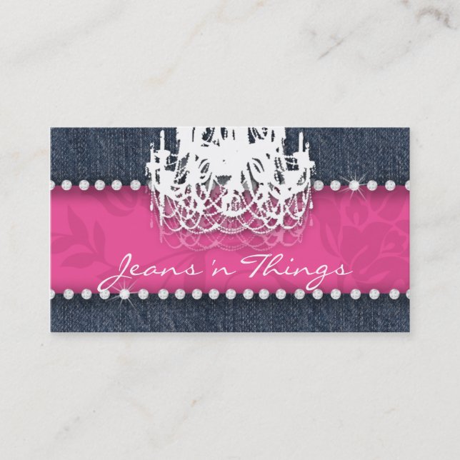 Denim n Diamonds Chandelier Floral Pink Business Card (Front)