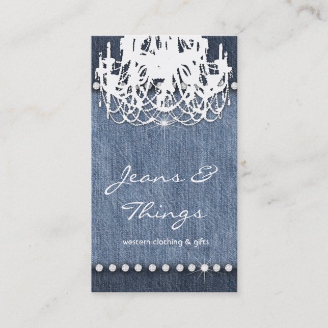 Denim n Diamonds Chandelier Rustic Business Card (Front)