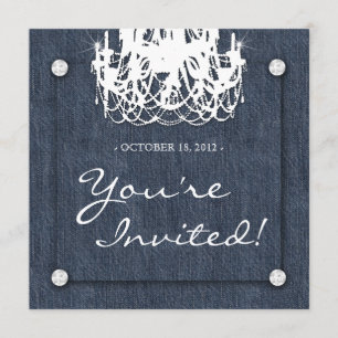 Denim n Diamonds Wedding Invitation Chandelier