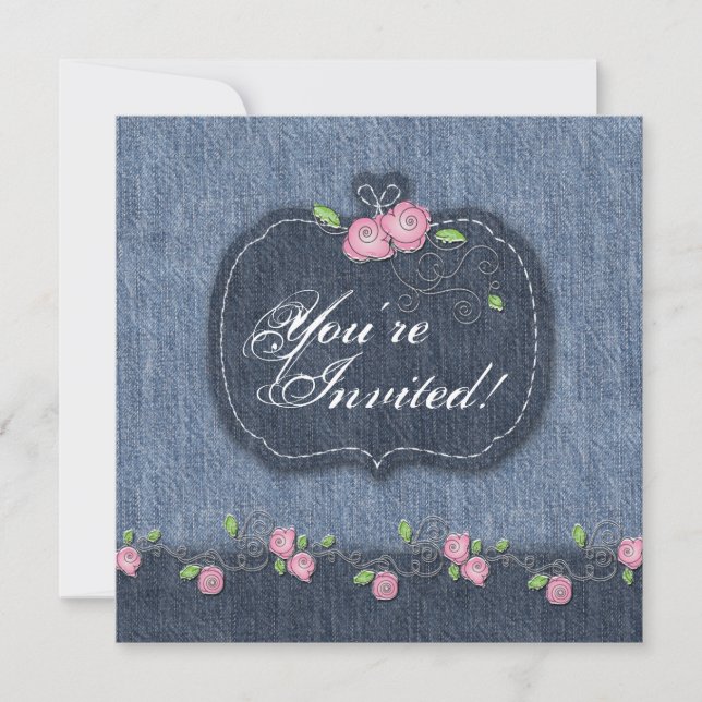 Denim n Roses Wedding Invitation Western (Front)