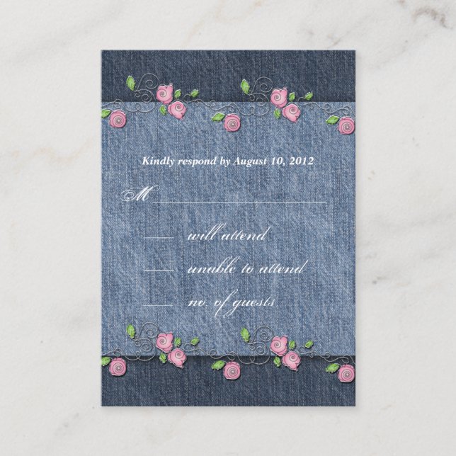 Denim n Roses Wedding Response Card (Front)