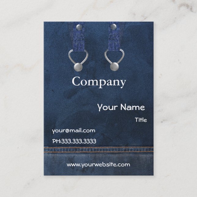 denim overalls Business Cards (Front)