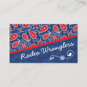 Denim Paisley Cute Floral Red White and Blue Jeans Business Card