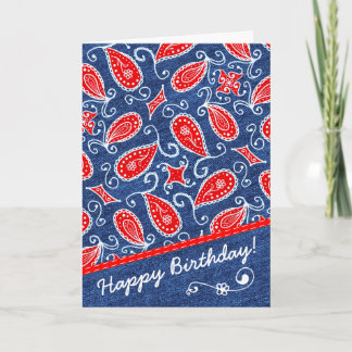 Denim Paisley Cute Floral Red White and Blue Jeans Card