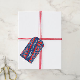 Denim Paisley Cute Floral Red White and Blue Jeans Gift Tags