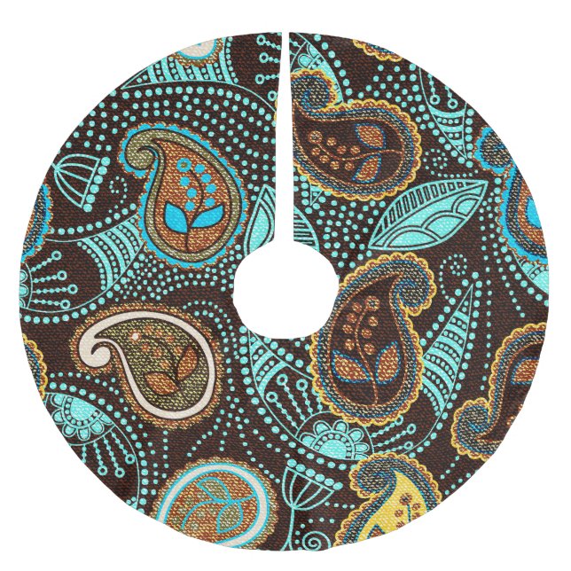 Denim Paisley: Seamless Jeans Texture Pattern Brushed Polyester Tree Skirt (Front)