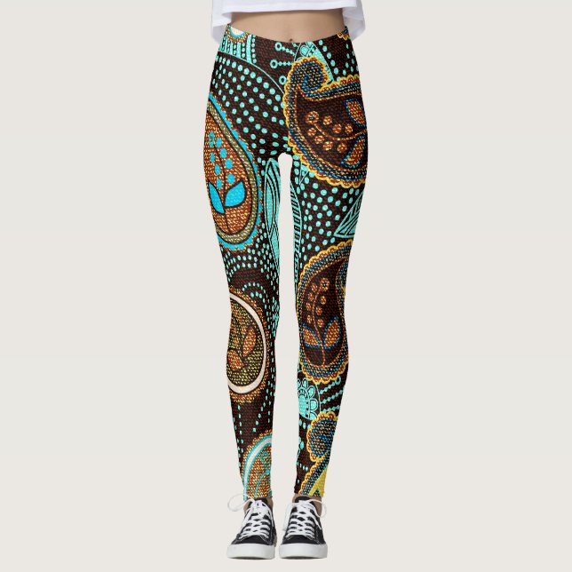 Denim Paisley: Seamless Jeans Texture Pattern Leggings (Front)