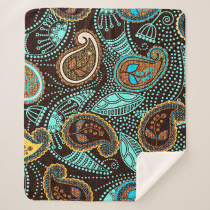 Denim Paisley: Seamless Jeans Texture Pattern Sherpa Blanket