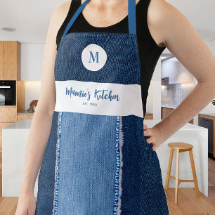 Denim Patch Blue Jeans Modern Custom Monogram Gift Apron