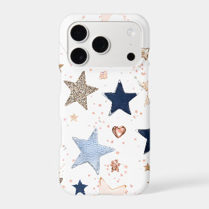 Denim Patch Stars White iPhone Case Y2K