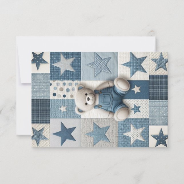 Denim Patchwork Bear Thank You Card (Front)