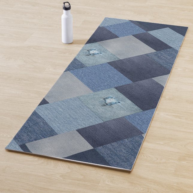 Denim Patchwork Blue Fabric Yoga Mat (In Situ)
