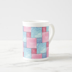 Denim Patchwork Bone China Mug, Pinks, Blues Mug