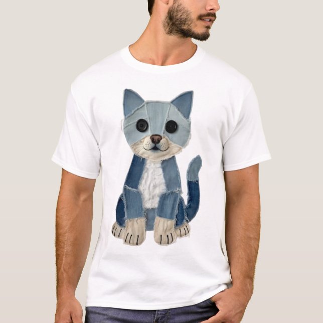 Denim Patchwork Cat T-Shirt (Front)