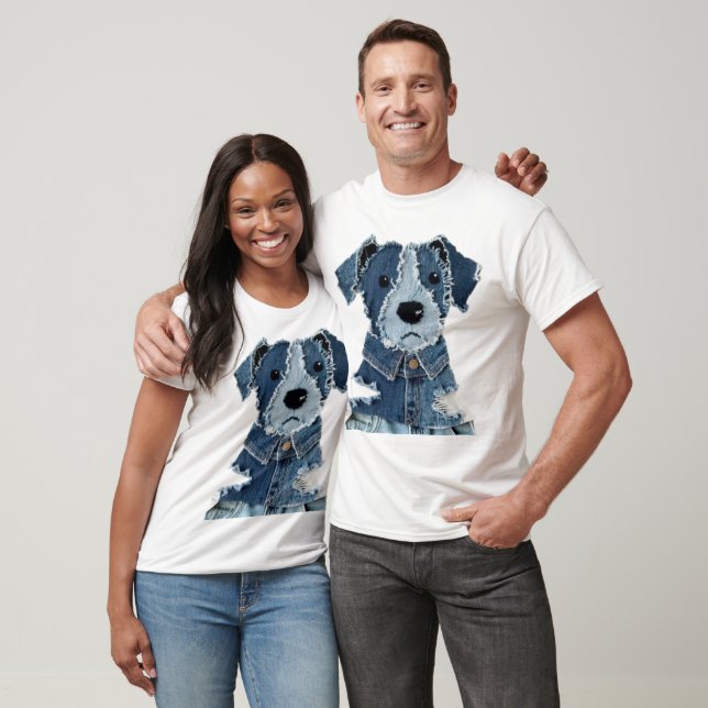 Denim Patchwork Dog T-Shirt (Unisex)