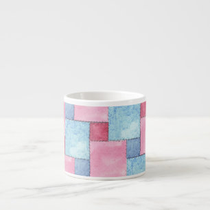 Denim Patchwork Espresso Mug, Pinks, Blues Cup