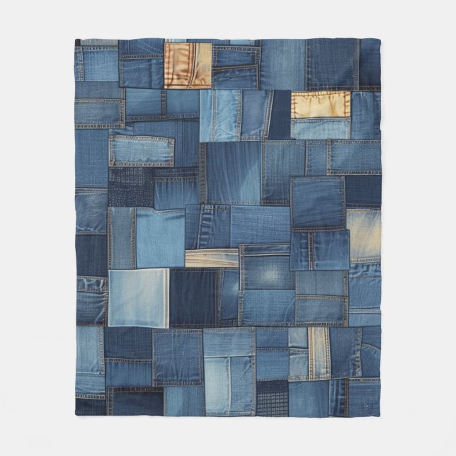 Denim Patchwork Fleece Blanket (Front)